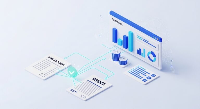 Conciliación bancaria automatizada con IA: extracto y factura emparejados con dashboard financiero