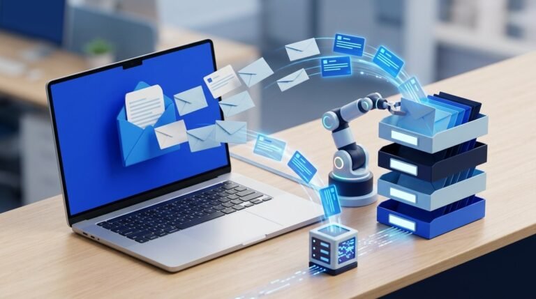 Bandeja de entrada de correo electrónico que se clasifica sola con inteligencia artificial en una empresa