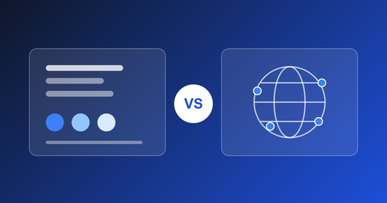 Two abstract payment-flow diagrams facing each other, a vendor-comparison illustration